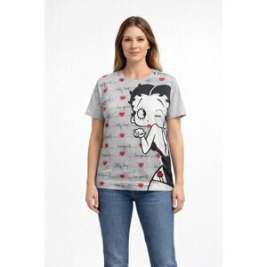 Betty Boop Love Yourself T-Shirt Women's Sz L Gray Heart Graphic Tee Top Casual